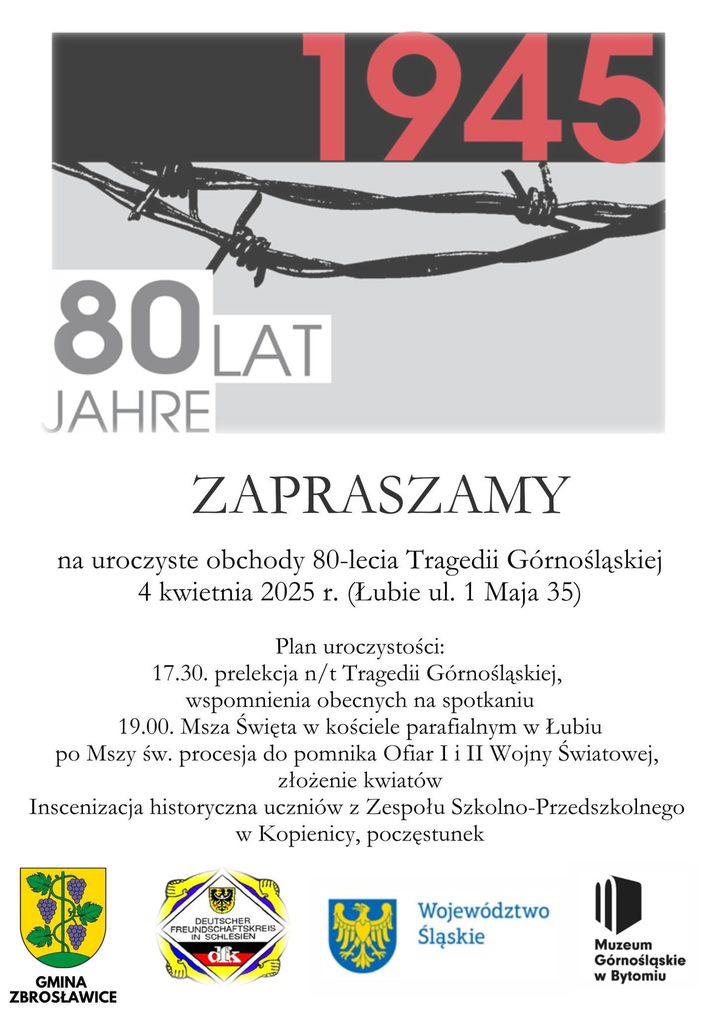 Gedenkfeier zum 80. Jahrestag der Oberschlesischen Tragödie in Lubie