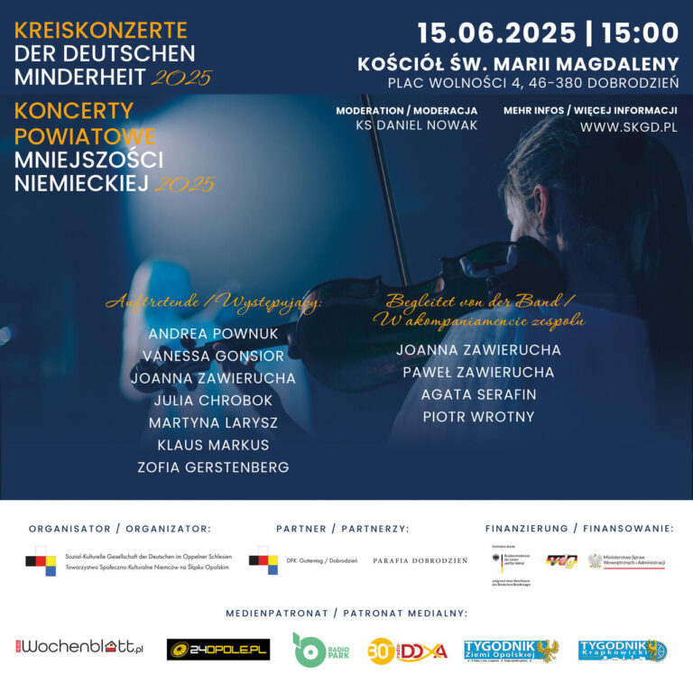 Koncert powiatowy mniejszości niemieckiej – 15 czerwca w Dobrodzieniu